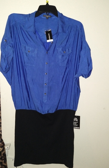 Express Dresses & Skirts - 7for25$🌸EXPRESS BLUE & BLACK SHIRT BLOUSON DRESS